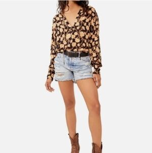 Free People Mia Tunic Top Black Floral Small